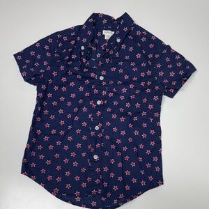 Crewcuts Navy Button-Up Shirt with Red Star Print
